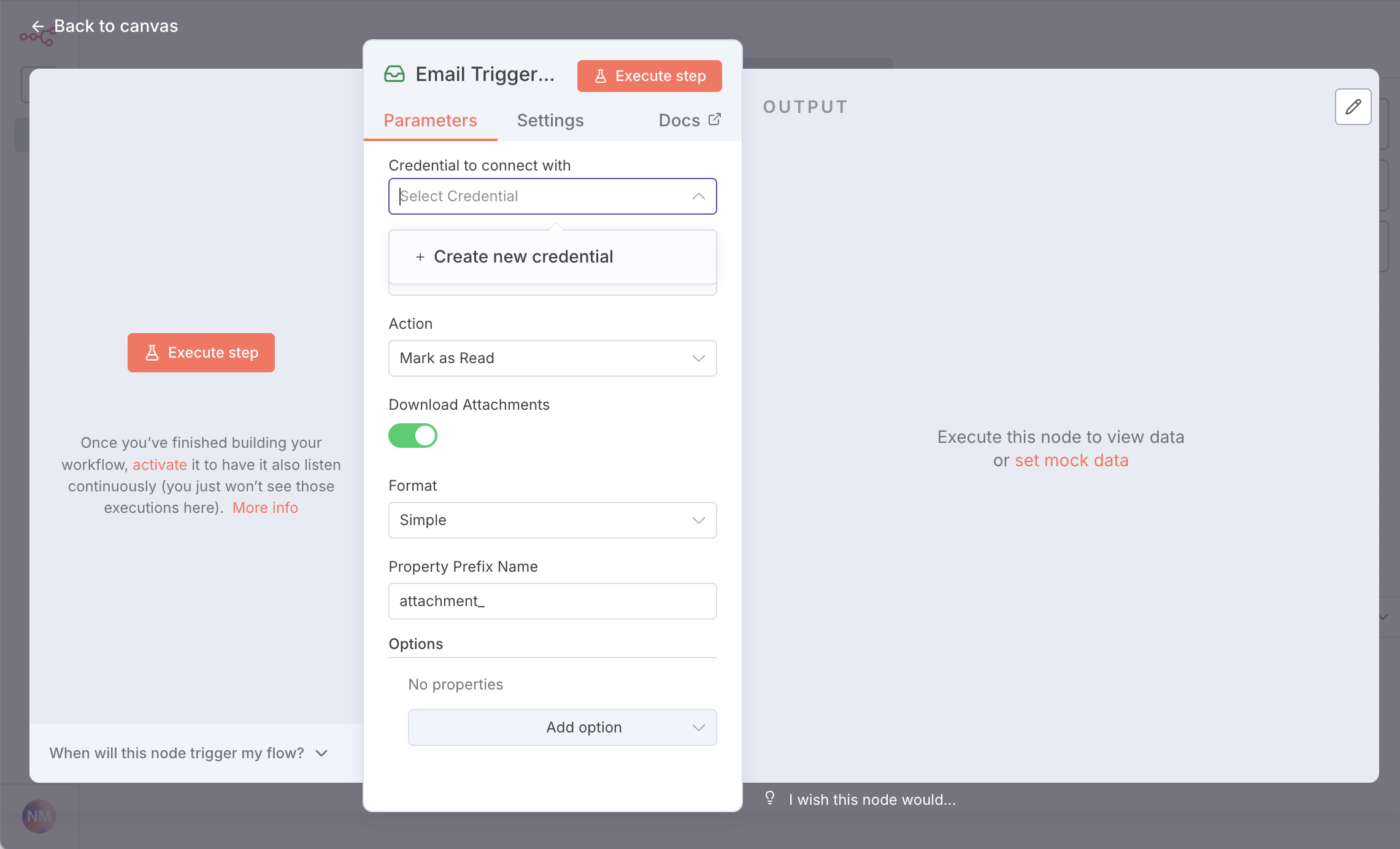 Добавление IMAP триггера в n8n