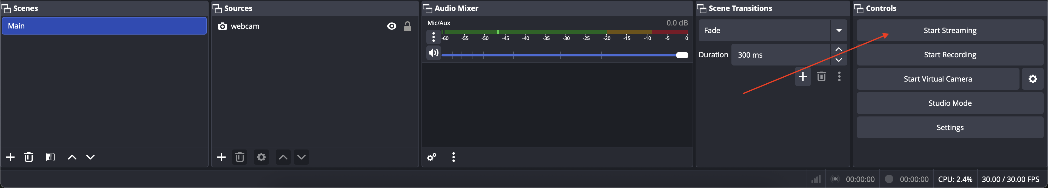 Запуск стрима в OBS